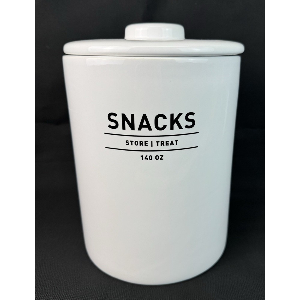 West Elm White Snacks Stoneware Canister With Lid 140 oz 9" Tall